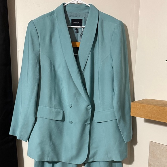 Eloquii Teal Double-Breasted Pantsuit - Picture 2 of 9